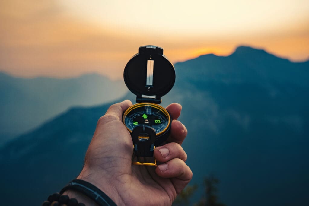 Hand Holding Compass Outdoors Outdoors Navigation Concept Compass North