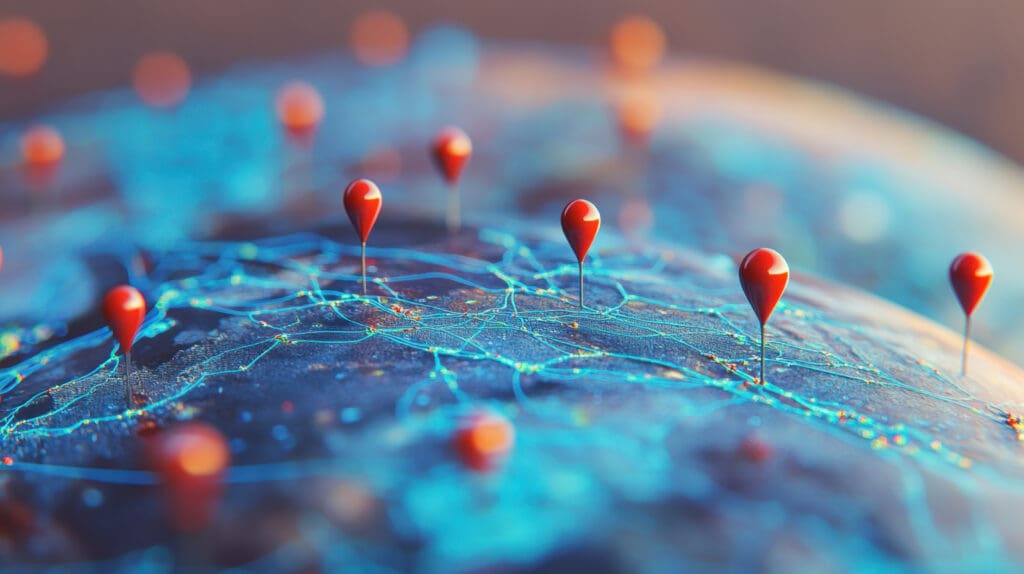 GPS map with red pins and a globe in the background, a travel concept. Photo of a global location or tourist route with blue lines, in a blue tone, 3D rendering illustration GPS map with red pins and a globe in the background, a travel concept. Photo of a global location or tourist route with blue lines, in a blue tone, 3D rendering illustration, 20K, hyper quality.Clipping path included. Isolated on pure white. --ar 16:9 --style raw --v 6.1 Job ID: 3db75f85-ba5c-4191-b421-9360dd5be713
