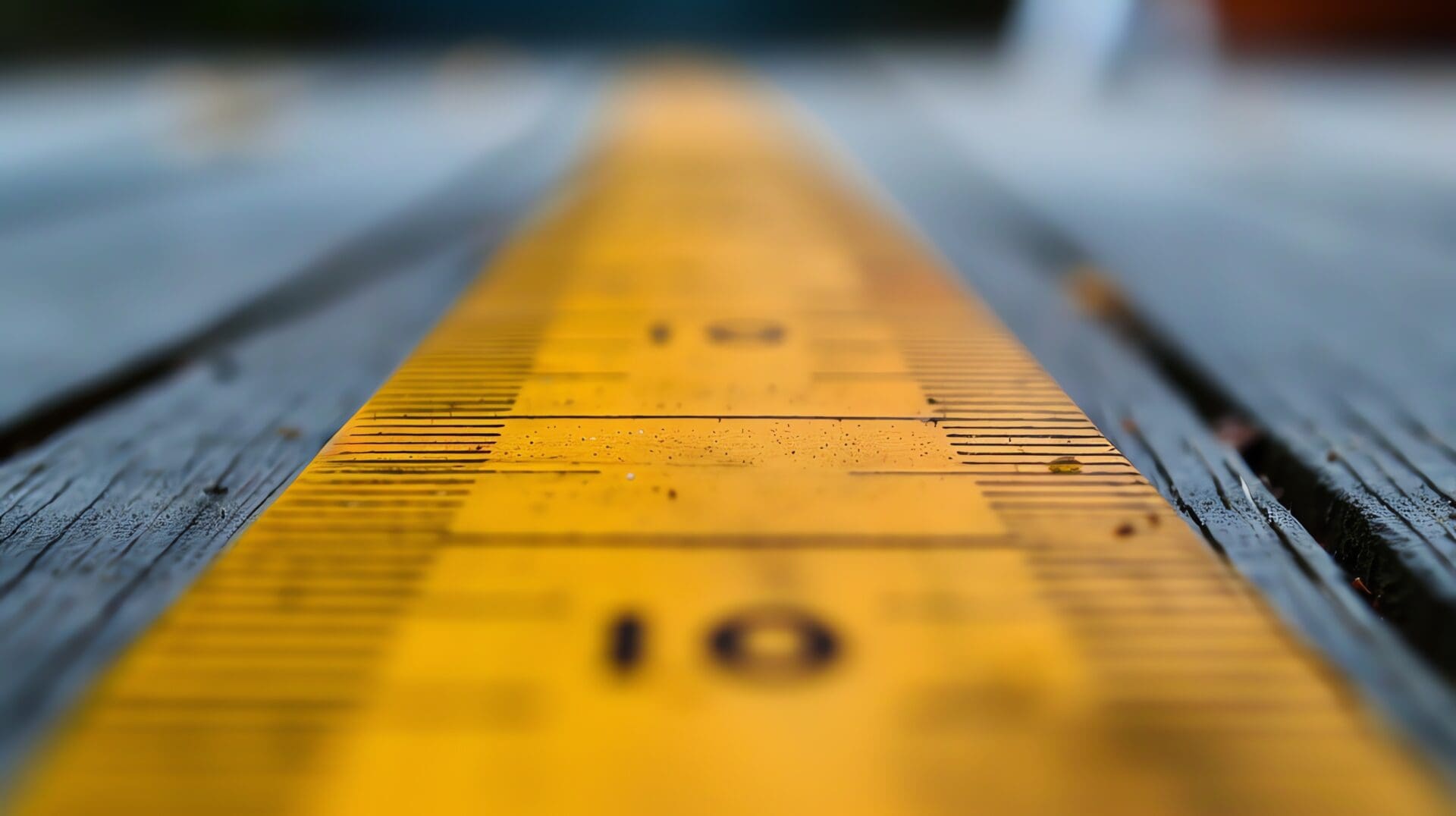 Close-up of a yellow measuring tape with numbers in focus.