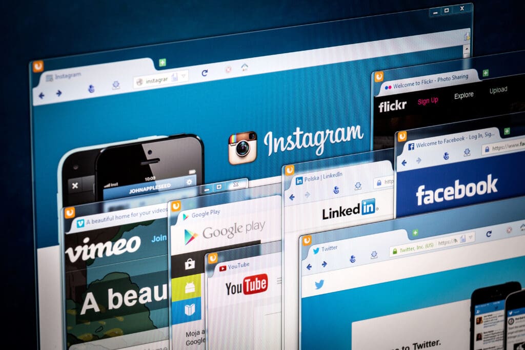 BELCHATOW, POLAND - APRIL 11, 2014: Photo of social network homepage on a monitor screen.